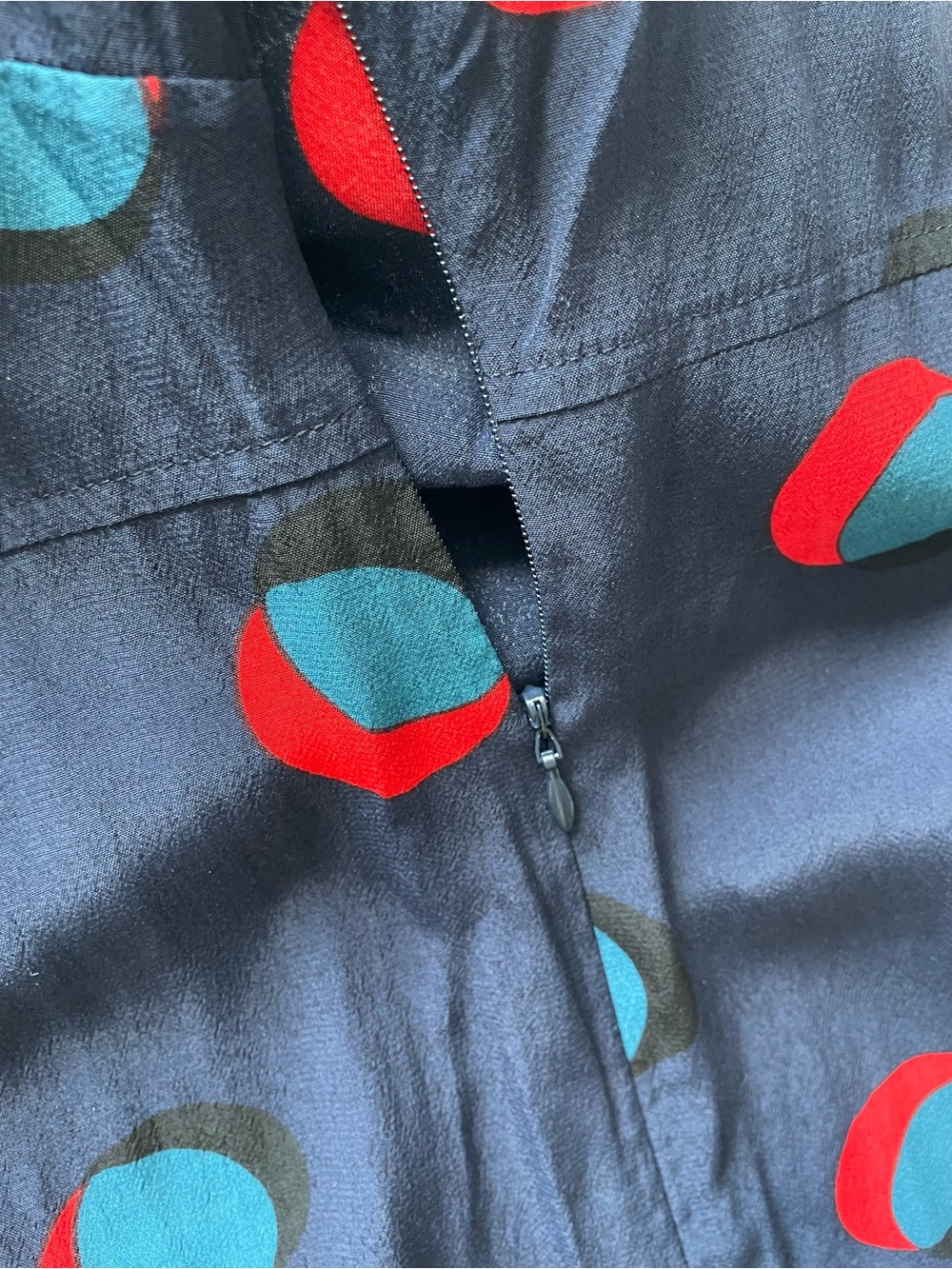 Boden Navy Long-Sleeve Dress with Red & Blue Dot Print - Picture 4 of 6